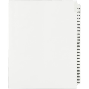 Avery Side Tab Collated Legal Index Divider - 25 x Tab Printed 676 - 700 - 8.5" x 11" - 25 / Set - White Divider