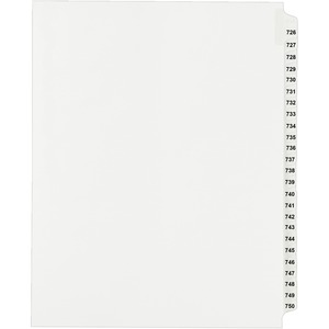 Avery Side Tab Collated Legal Index Divider - 25 x Tab Printed 726 - 750 - 8.5" x 11" - 25 / Set - White Divider