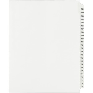 Avery Side Tab Collated Legal Index Divider - 25 x Tab Printed 751 - 775 - 8.5" x 11" - 25 / Set - White Divider