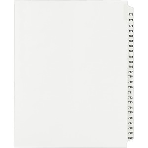 Avery Side Tab Collated Legal Index Divider - 25 x Tab Printed 776 - 800 - 8.5" x 11" - 25 / Set - White Divider