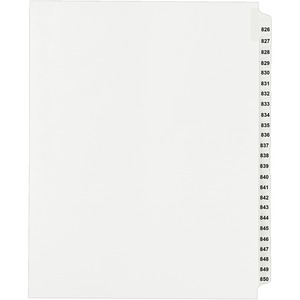 Avery Side Tab Collated Legal Index Divider - 25 x Tab Printed 826 - 850 - 8.5" x 11" - 25 / Set - White Divider