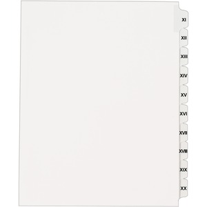 Avery Side Tab Index Divider - 10 x Tab Printed XI - XX - 8.5" x 11" - 25 / Set - White Divider - Clear Tab