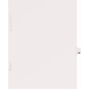 Avery Individual Side Tab Legal Exhibit Dividers - 1 x Tab Printed Exhibit 190 - 8.5" x 11" - 25 / Pack - White Divider