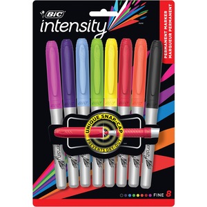 BIC Mark-it Gripster Permanent Markers - Assorted Ink - Silver Barrel - 6 / Set