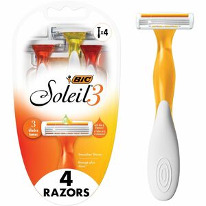 BIC Soleil Triple Blade Ladies Razor - 3 Blades - Curvy Handle, Lubricating Strip - Non-slip Handle - 4 / Pack - Assorted Sun-toned