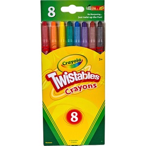 Crayola Twistable Crayola Crayon - Red Wax, Yellow Wax, Blue Wax, Orange Wax, Violet Wax, Green Wax, Black Wax, Brown Wax - Clear Barrel - 8 / Pack
