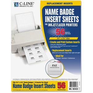 C-line Name Badge Insert - 3.5" Width x 2.25" Length - 8/Sheet - 56 / Pack - White