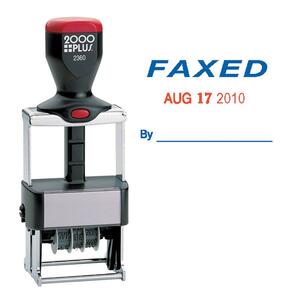 COSCO ClassiX Self-Inking FAXED Message/Date Stamp - 1.25" x 1.19" - Blue, Red