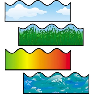 Carson-Dellosa Scalloped Border Sets - Cloud, Grass, Ocean Waves, Rainbow - Card Stock - Multicolor