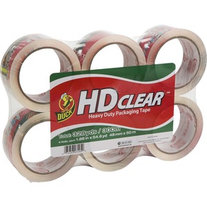 Duck HD Clear Heavy-Duty Packaging Tape - 1.88" Width x 55yd Length - 3" Core - Acrylic - 6 / Pack - Clear