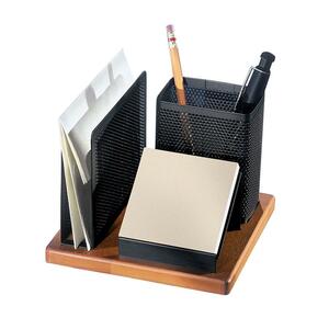 ROL23550 Rolodex Distinctions Wood Base Desk Organizer