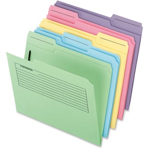 Esselte Pendaflex Printed Notes Folder - Letter - 8.5" x 11" - 1/3 Tab Cut - 1 Fastener - 30 / Pack - 11pt. - Assorted