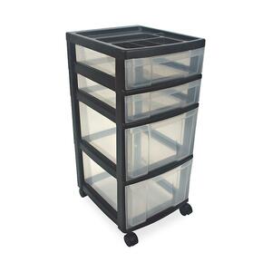 Iris Office Mini Chest12" x 16" x 27" - Plastic - 4 x File Drawer(s) - Black
