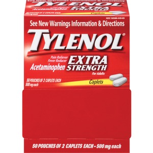 Johnson&Johnson Extra Strength Tylenol Caplets - Headache, Muscular Pain, Backache, Common Cold, Toothache, Menstrual Cramp, Premenstrual Cramp, Arthritis - 50 / Box