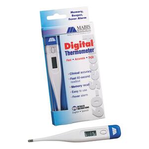 MABIS Digital Oral Thermometer with Covers - 60 Second - Fahrenheit Reading - Auto-off, Fever Alarm, Memory Recall - For Oral, Rectal, Armpit