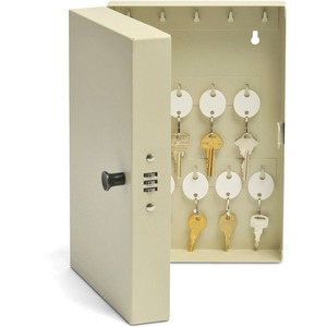 MMF Hook Style 28 Key Cabinet - 7.75" x 3.25" x 11.5" - Steel - Security Lock - Putty