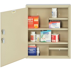 MMF Dual Locking Medical Narcotics Cabinet - 14" x 3.13" x 17" - Steel - 4 x Shelf(ves) - Security Lock - Sand