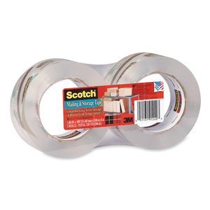 Scotch Mailing and Storage Tape - 1.88" Width x 328ft Length - 3" Core - Acrylic - Non-yellowing - 2 Pack - Clear