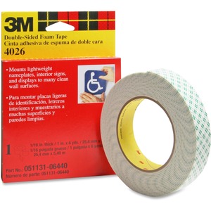 Scotch Double-Coated Foam Tape - 1" Width x 6yd Length - 3" Core - Urethane - Double-sided - 1 Roll - Off-white
