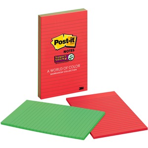 Post-it Super Sticky Note - Self-adhesive - 5" x 8" - Neon Assorted - Paper - 3 / Pack