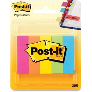 Post-it Pagemarker Flags - Removable, Self-adhesive - 1" x 3" - Assorted - 200 / Pack