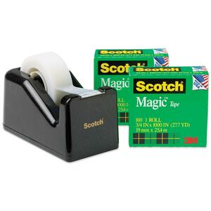 Scotch Magic Transparent Tape Starter Kit - 0.75" Width x 1000" Length - 1" Core - Non-yellowing - Dispenser Included - 1 Pack - Clear