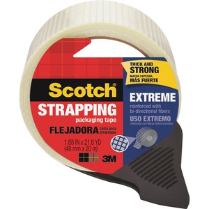 3M Scotch 8959-RD Extreme Application Packaging Tape - 1.96" Width x 66ft Length - 3" Core - Glass Yarn - Dispenser Included - 1 Roll - Clear