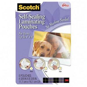 3M Scotch Self-Sealing Laminating Pouches - 4" Width x 6" Length - Type G - Glossy - 5 / Pack - Clear