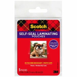 3M Scotch Self-Sealing Laminating Pouche - 2.5" Width x 3.5" Length - Type G - Glossy - Acid-free - 5 / Pack - Clear 3M Scotch Self-Sealing Laminating Pouche - 2.5" Width x 3.5" Length - Type G - Glossy - Acid-free - 5 / Pack - Clear