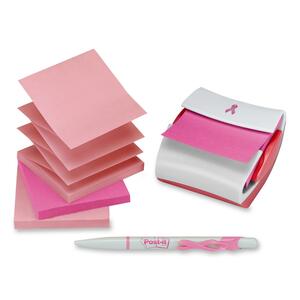 Post-it Breast Cancer Awareness Note - Pop-up, Refillable - 3" x 3" - Pink, White - Paper - 4 / Pack