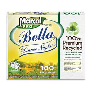 Marcal Bella Two-Ply Dinner Napkin - Dinner Napkin - 2 Ply - 100 Per Pack - 15" x 17" - White