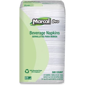 Marcal Beverage Napkin - Beverage Napkin - 1 Ply - 500 Per Pack - 9.25" x 9.5" - White