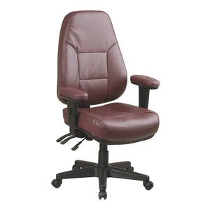 Office Star WorkSmart EL4300 Professional High-Back Leather Chair - Black Frame26" x 27.5" x 49" - Leather Burgundy Seat