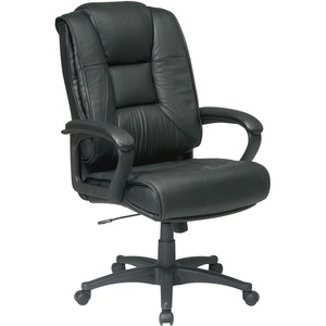 Office Star WorkSmart EX5162 Deluxe High Back Executive Leather Chair - 26.5" x 31.5" x 46" - Leather Black Seat