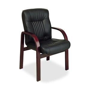 Office Star WorkSmart WD5735 Guest Chair - Wood Cherry Frame24.5" x 28" x 39" - Leather Black Seat