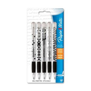 Paper Mate Expressions Retractable Ballpoint Pens - 1 mm Pen Point Size - Black Ink - Assorted Barrel - 5 / Pack