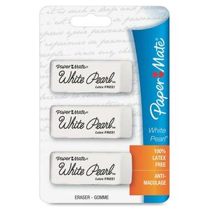 Paper Mate White Pearl Latex Free Eraser - Lead Pencil Eraser - Latex-free, Smudge Resistant - 3 / Card - White