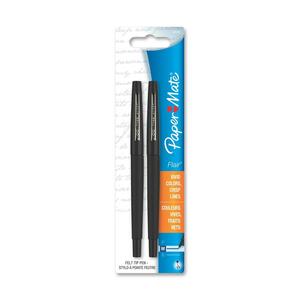 Paper Mate Point Gurd Porous Flair Pen - Black Ink - Black Barrel - 2 / Pack