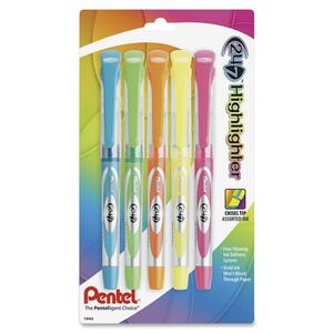 Pentel 24/7 Chisel Tip Highlighter - Chisel Marker Point Style - Yellow Ink, Pink Ink, Orange Ink, Blue Ink, Green Ink - 1 Set