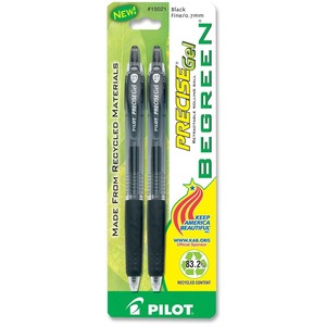 Pilot Precise BeGreen Retractable Rolling Ball Gel Pen - Black Ink - Translucent Barrel - 2 / Pack