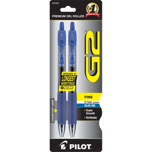 Pilot G2 Retractable Gel Ink Pen - Blue Ink - Translucent Barrel - 2 / Pack