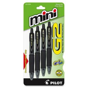 Pilot Mini G2 Rubber Grip Retract Rollerball Pen - Black Ink - Translucent Barrel - 4 / Pack