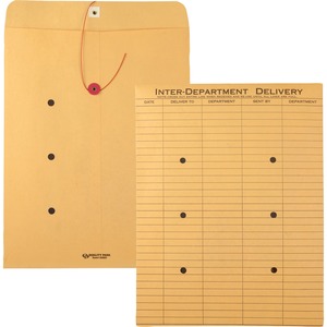 Quality Park Standard Style Inter-Department Envelope - 10" x 13" - 28lb - String/Button - Kraft - 100 / Box - Kraft