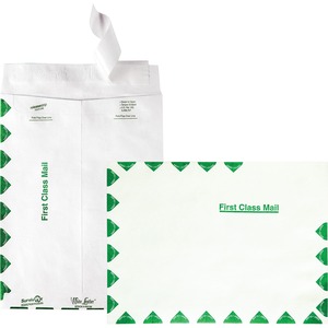 Quality Park Leather Tyvek First Class Envelope - 9" x 12" - 14lb - Self-sealing - Tyvek - 100 / Box - White