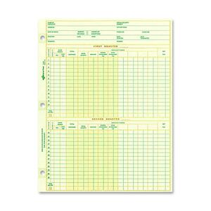 Rediform National Payroll Filler Sheet - 10.87" x 8.5" Sheet Size - Green - 100 / Pack