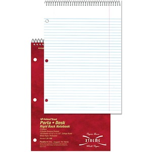 Rediform National Porta-Desk 3-Subject Notebook - 120 Sheet(s) - College Ruled - 8.5" x 11.5" - 1 Each - White
