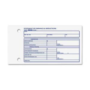 Rediform Statement of Earnings/Deductions Forms - 50 Sheet(s) - 2 Part - Carbonless - 3.62" x 6.37" Sheet Size - White - 1Each