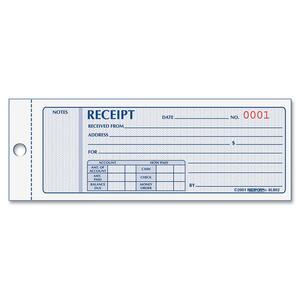 Rediform Receipt Book - 100 Sheet(s) - 2 Part - Carbonless - 2.75" x 7" Sheet Size - White - 1Each