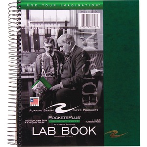 Roaring Spring Pockets Plus Wirebound Lab Book - 100 Sheet(s) - Quad Ruled - Letter 8.5" x 11" - 1 Each