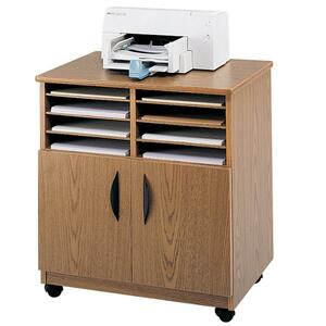 Safco 1851MO Mobile Machine Stand with Sorter - Wood - Medium Oak